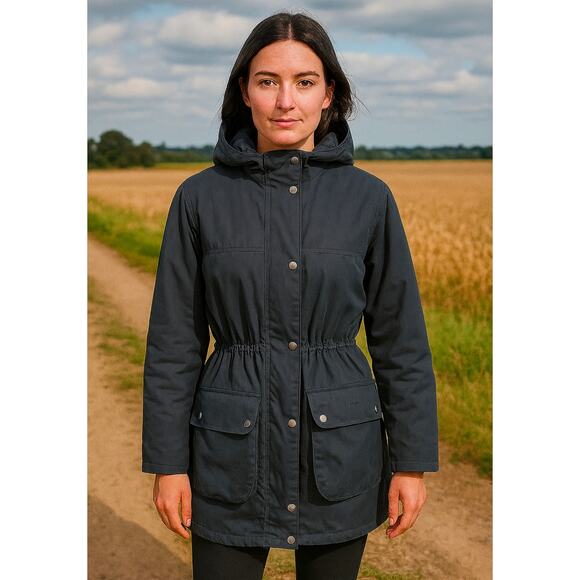 Barbour Durham Waxed Cotton Jacket 6 Black Hooded Utility Coat Women’s Outdoor - Picture 1 of 6
